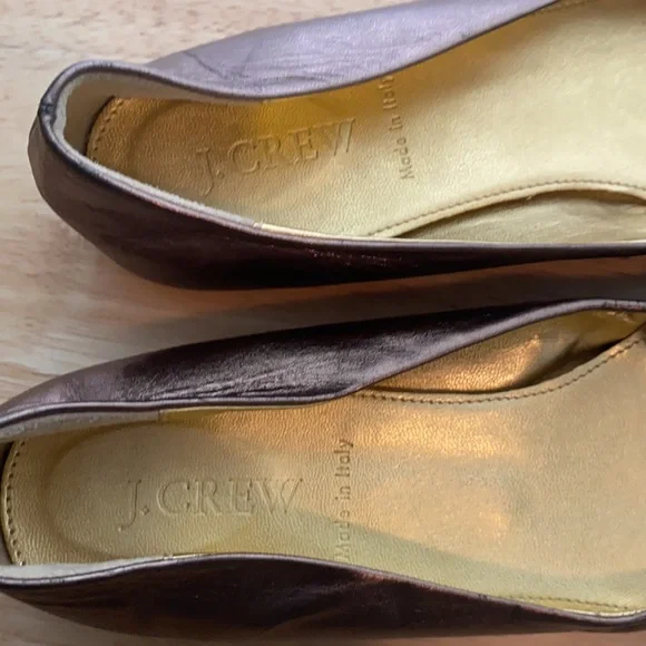 J Crew Metallic Leather Ballet Flats with Bow Accent - Picture 15 of 16